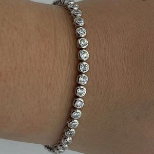 3mm Round Bezel Setting Diamond Simulate Tennis Bracelet 925 Sterling Silver Wedding Engagement Bridal Jewelry Rose Gold Yellow Gold