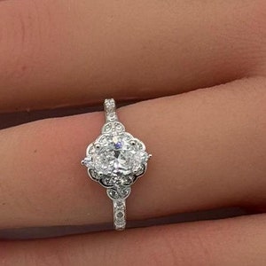 1.20 Carat Oval Art Deco Wedding Engagement Ring Diamond Simulate Accent Vintage 925 Sterling Silver Bridal Ring Choose Your Color