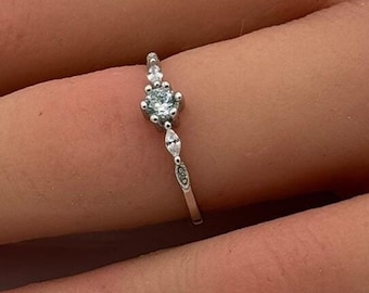 4mm Petite Dainty Art Deco Vintage Engagement Bridal Round Marquise Diamond CZ 925 Sterling Silver  Promise Ring Wedding Ring New Design
