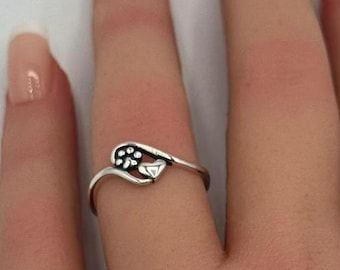 Paw Heart Promise Ring Band Solid 925 Sterling Silver