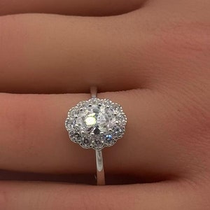1.21 Carat Oval Cut Halo Round Vintage Art Deco Floral Wedding Engagement Bridal Ring Diamond Simulate 925 Sterling Silver