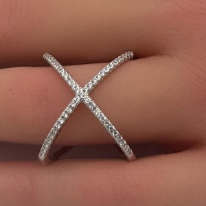 X Crisscross Infinity Band Ring Pave Round Diamond CZ 925 STerling Silver X Ring Infinity Ring Thumb Ring Gift for Her Trendy X Jewelry