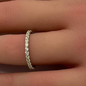 2mm Round Cut Yellow CZ Eternity Stackable Band 925 Sterling Silver Wedding Band Matching Band Engagement Bridal Stacking Yellow Canary