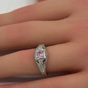Art Deco Vintage Engagement Bridal Ring Round Diamond Simulated 925 Sterling Silver Anniversary Promise Ring Wedding Ring Vintage Ring