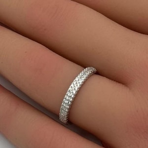 Curved Wedding Thumb Eternity Ring Double Row Pave Simulated CZ 925 Sterling Silver