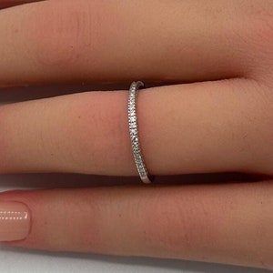 1.5mm Thin Art Deco Band Round Diamond CZ Eternity Stackable 925 Sterling Silver Wedding Band Engagement Bridal Stacking