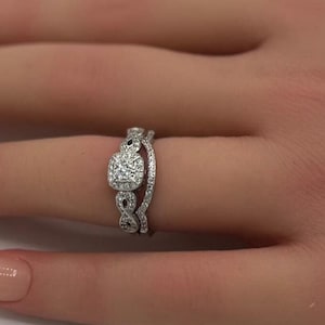 Infinity Bridal Set Two Piece Vintage Wedding Engagement Anniversary Bridal Set Ring Band Round Pave Diamond CZ 925 Sterling Silver Gift