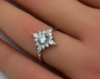 1.00 Carat Round Marquise Diamond CZ Vintage Art Deco Wedding Engagement Anniversary Bridal Ring Band 925 Sterling Silver Gift Starburst