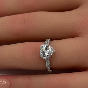 0.74 Carat Heart  Twisted Braided Shank Infinity Art Deco Engagement Bridal Promise Ring Round Diamond Simulate 925 Sterling Silver