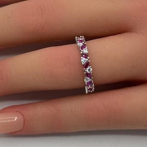 4mm Art Deco Marquise Ruby Round Diamond Simulate Eternity Stackable Band 925 Sterling Silver Wedding Band Engagement Bridal Stacking