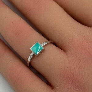 New Design Petite Dainty 6mm Black Onyx Turqouise Square Ring 925 Sterling Silver Fashion Thumb Ring
