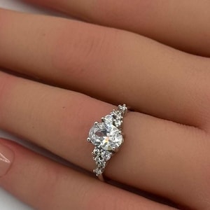 1.20 Carat Oval Art Deco Wedding Engagement Ring Diamond CZ Accent Vintage 925 Sterling Silver Bridal Ring Choose Your Color Promsie Ring