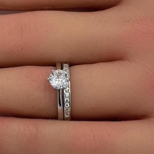 Two Piece Art Deco Wedding Bridal Ring Round Simulated Cubic Zirconia 925 Sterling Silver