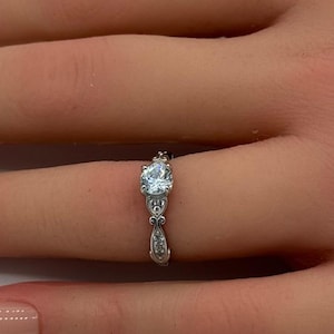 Petite Dainty Art Deco Vintage Engagement Bridal Ring 0.50 Carat Round Diamond CZ 925 Sterling Silver Anniversary Promise Ring Wedding Ring