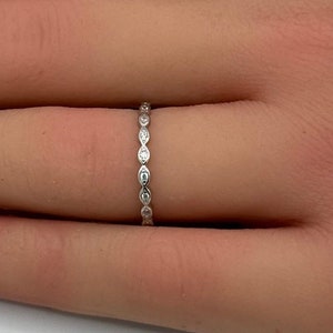 2mm Marquise Art Deco Round Diamond Simulate Full Eternity Stackable Band 925 Sterling Silver Matching Wedding Band Ring Engagement Bridal