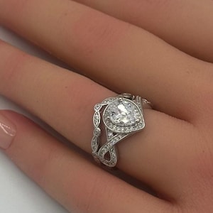Teardrop Pear Bridal Set Two Piece Vintage Art Deco Wedding Engagement Anniversary Bridal Set Ring Band Round Diamond CZ 925 Sterling Silver
