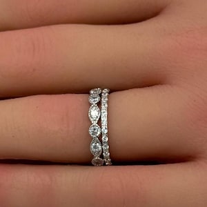 Two Piece Marquise Art Deco Round Diamond Simulate Full Eternity Stackable Band 925 Sterling Silver Wedding Stacking Band Engagement Bridal