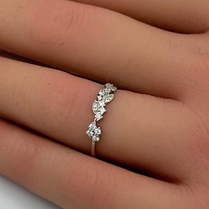 4 mm Blatt Marquise Art-Deco-Band Rund Diamant CZ Ewigkeit stapelbar 925 Sterling Silber Ehering Verlobung Braut Stapeln