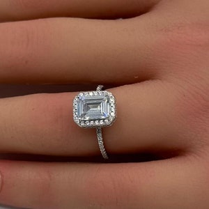 1.74 Carat Emerald Cut Art Deco Vintage Engagement Wedding Bridal Anniversary Ring Round Diamond Simulated Accent 925 Sterling Silver Gift
