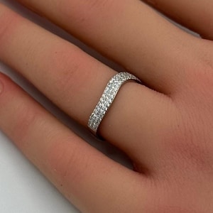 6.8mm Curved Wavy Art Deco Band Round Diamond CZ Eternity Stackable 925 Sterling Silver Wedding Band Engagement Bridal Stacking Gift