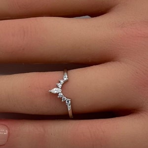 4mm Round Marquise Diamond CZ Curve Vintage Art Deco Wedding Band Engagement Anniversary Bridal Band Ring Band 925 Sterling Silver Gift
