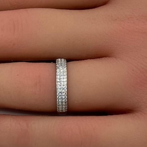 5mm Half Eternity Art Deco Wedding Band Pave Round Diamond CZ Eternity Stackable Band 925 Sterling Silver Band Engagement Bridal Stack