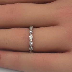 3 mm エタニティ ラウンド ウェディング バンド リング 模造 CZ 925 スターリング シルバー エタニティ スタッカブル パヴェ ヴィンテージ アールデコ ブライダル アニバーサリー プロミス