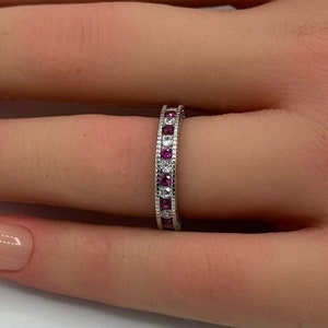 Ruby CZ Sterling Silver Eternity Band - Art Deco Stackable Ring