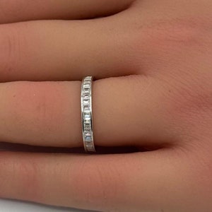 3mm Baguette Full Eternity Wedding Band Ring Round Simulated Diamond CZ 925 Sterling Silver Stackable Invisible 4mm band Gift