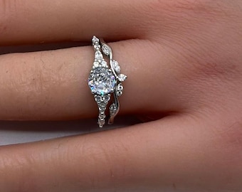 Art Deco Sterling Silver Bridal Set: 1 Carat CZ Engagement Ring