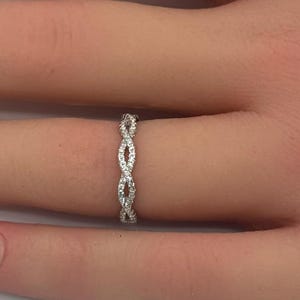 3.5mm Weave Crisscross Infinity Twisted Band Round Diamond CZ Eternity Stackable 925 Sterling Silver Wedding Band Engagement Bridal Stacking