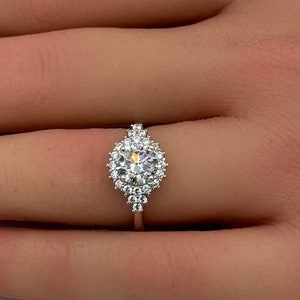 1.28 Carat Round Vintage Art Deco Halo Wedding Engagement Bridal Ring Round Diamond Simulate 925 Sterling Silver Choose Center Stone Color