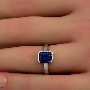 1.74 Carat Bezel 8mmx6mm Emerald Cut Art Deco Engagement Ring Vintage Classic Rounded Band 925 Sterling Silver Anniversary Wedding Ring Gift
