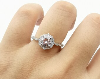 2.00 Carat Round Vintage Art Deco Change Color Stone Halo Wedding Engagement Bridal Ring Round CZ Accent 925 Sterling Silver Infinity Shank