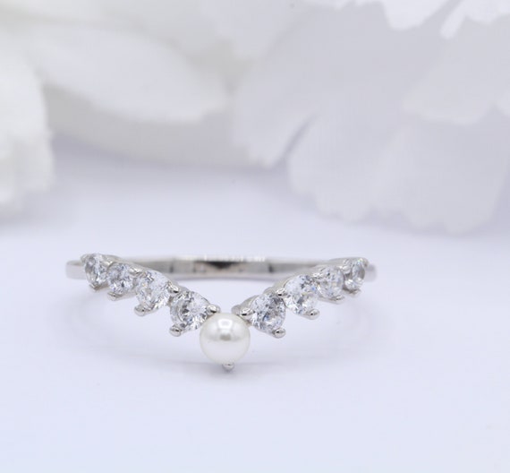6mm Chevron Midi V Thumb Ring Freshwater Pearl Art Deco Wedding