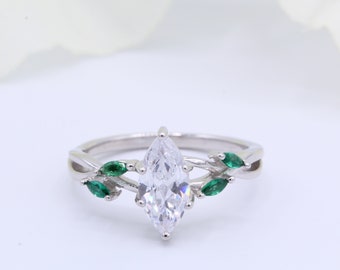 1.00 Carat Infinity Twist Marquise Art Deco Engagement Wedding Bridal Ring Emerald Green CZ Simulated Accent 925 Sterling Silver