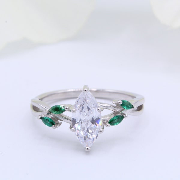 1.00 Carat Infinity Twist Marquise Art Deco Engagement Wedding Bridal Ring Emerald Green CZ Simulated Accent 925 Sterling Silver
