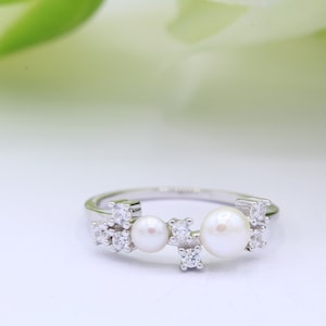 New Design Freshwater Pearl Wedding Engagement Bridal Promise Ring Round Diamond Simulate 925 Sterling Silver