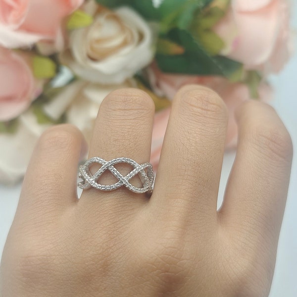 9.5mm Weave Celtic Infinity New Desgin Ring Pave Diamond CZ 925 Sterling Silver Trendy Gift Valentines