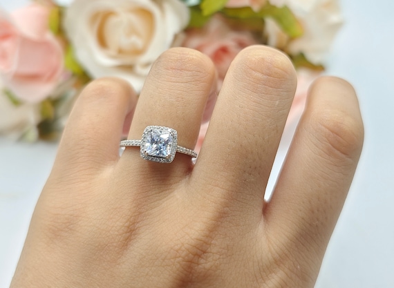 Solitaire Halo Princess Cut 1.30 Ct Art Deco Vintage Engagement