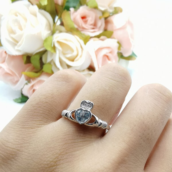 Claddagh Ring Bezel Heart Simulated Diamond 925 Sterling Silver Crown Claddagh Irish Promise Ring Wedding Engagement New Design