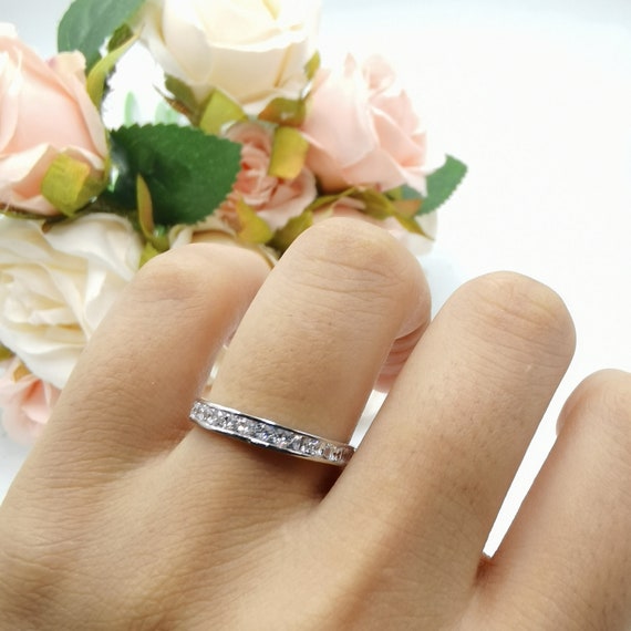 3mm Princess Cut Diamond CZ Half Eternity Stackable Band 925