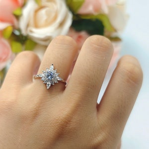 1.00 Carat Round Marquise Diamond CZ Vintage Art Deco Wedding Engagement Anniversary Bridal Ring Band 925 Sterling Silver Gift Starburst