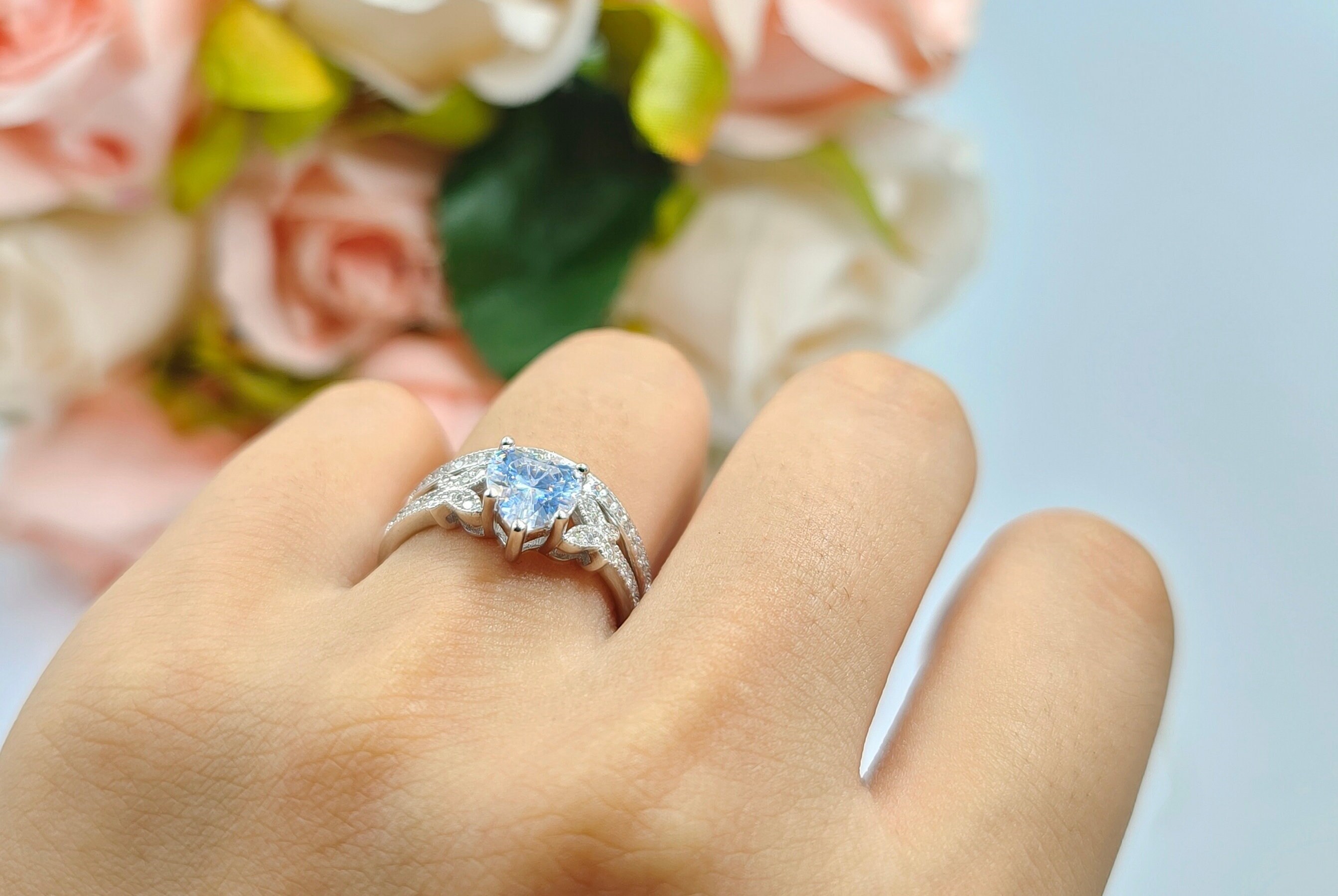 Butterfly engagement ring bridal set deals