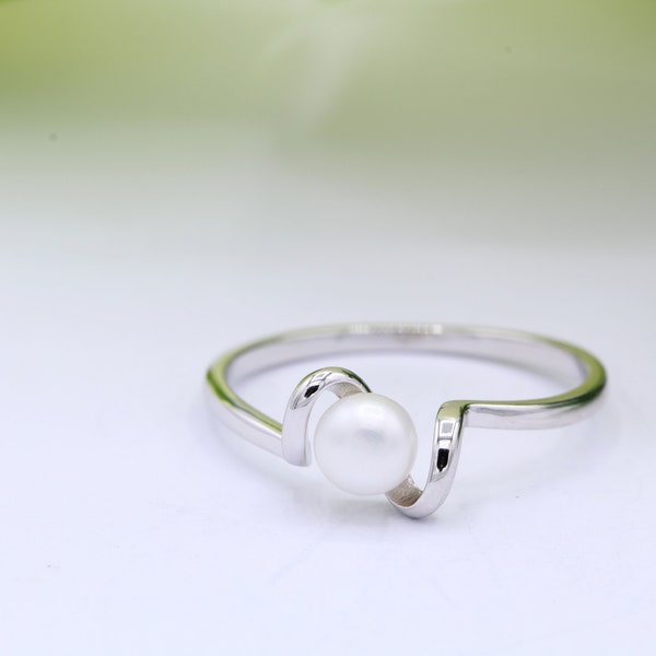 New Design Swirl Freshwater Pearl Wedding Engagement Bridal Promise Ring 925 Sterling Silver