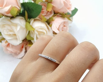 2mm Eternity Art Deco Band Round Diamond CZ Stackable Band 925 Sterling Silver Wedding Band Engagement Bridal Stacking