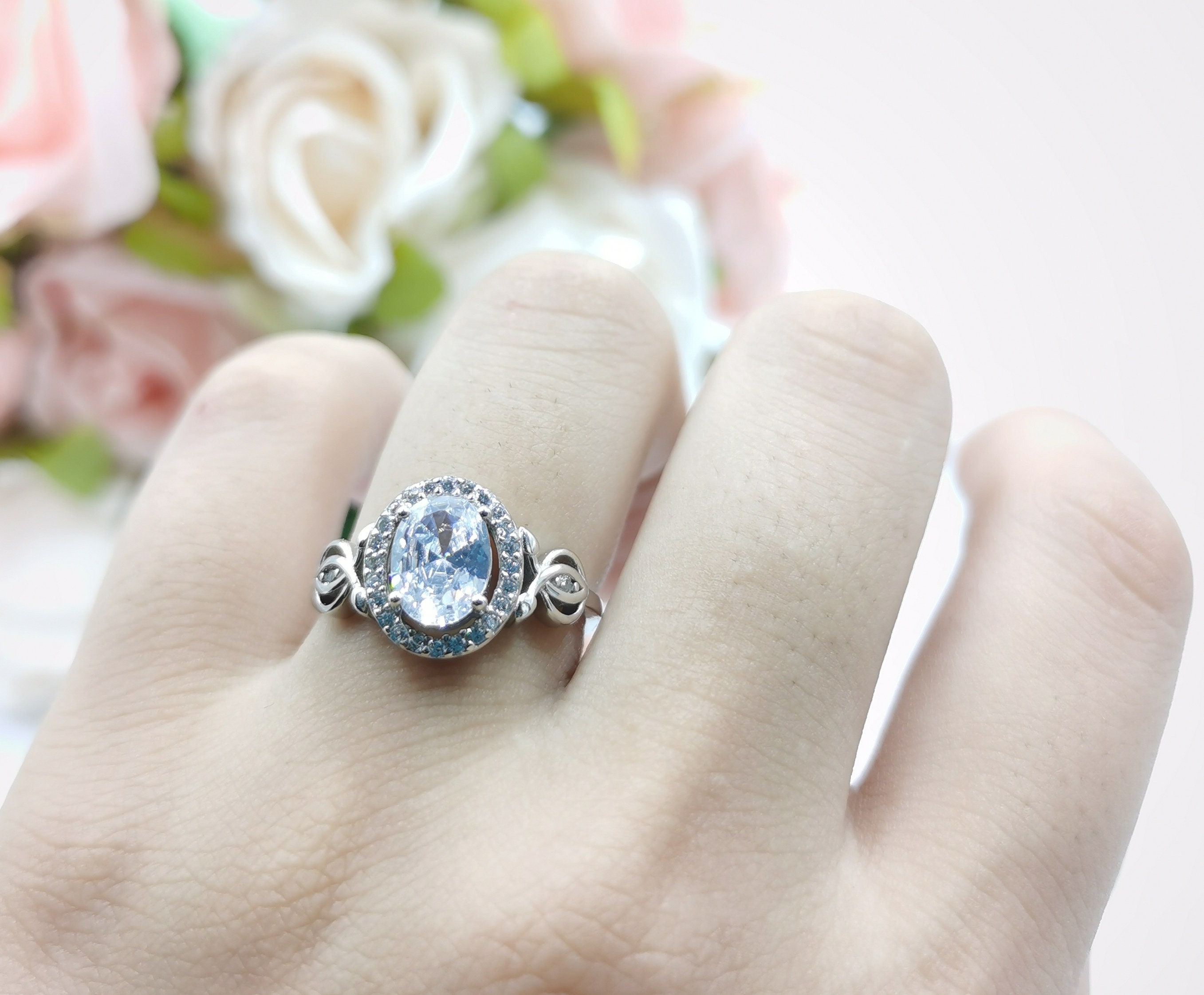 CHOOSE YOUR COLOR Sterling Silver Oval Halo Ring CHOOSE YOUR COLOR Sterling Silver Oval Halo Ring