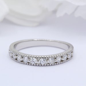 3mm Art Deco Eternity Round Diamond CZ Band 925 Sterling Silver Thumb Ring Wedding Ring Engagement Bridal Stackable Milgrain
