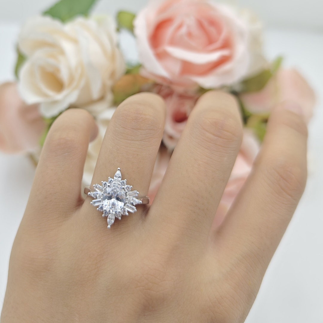 Sterling Silver Marquise Art Deco Wedding Band Ring With CZ - Size 4 To 10, Stackable 3 thumbnail image