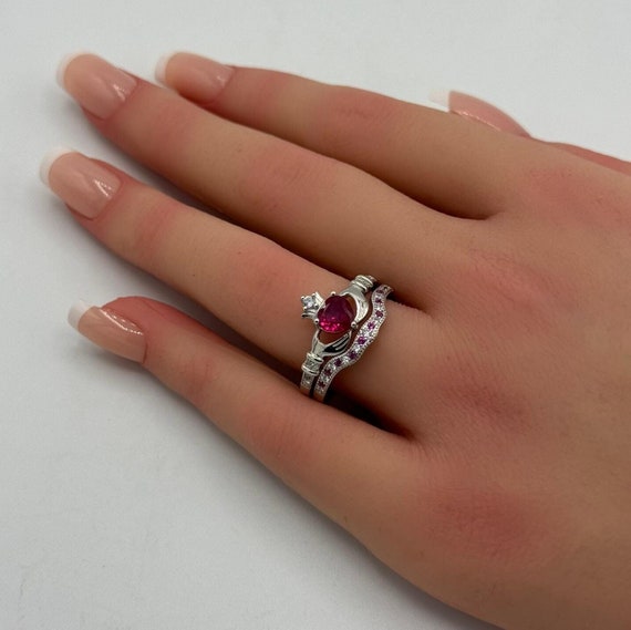 Sterling Silver Created Ruby Round & CZ Halo Ring Sterling Silver Created Ruby Round & CZ Halo Ring